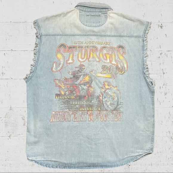 Bikercore V Twin Motorcycle Apparel Sturgis 69th Anniversary 2009 Denim Shirt 2X - Picture 1 of 9